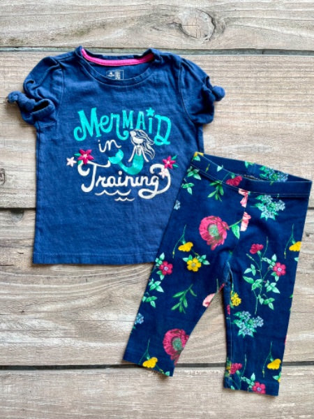 BabyGap/Old Navy size 2-3T girls mermaid t-shirt and floral capris outfit, Kids 2T