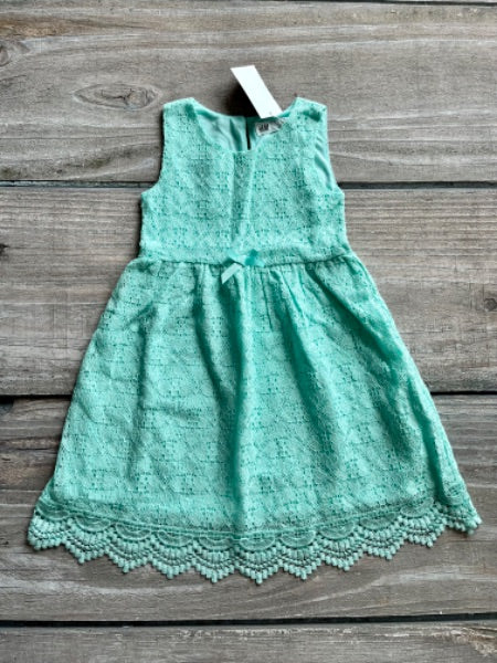 H&M size 4-6 girls seafoam blue crochet overlay dress, brand new with tags, Kids 6/6X (extra small)