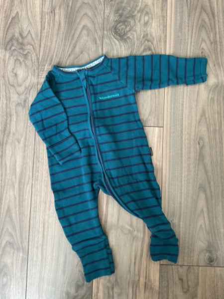 Green and Blue Stripes Bonds sleeper, Kids 6 Month (3-6M)