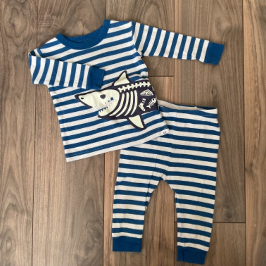 Blue and White Stripes Shark Pajamas, Kids 9 Month (6-9M)