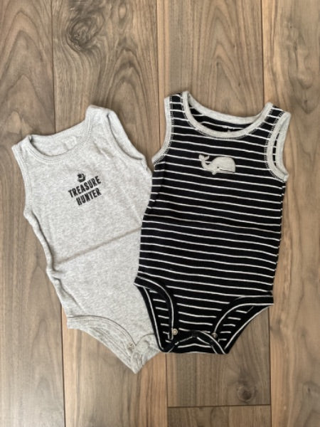 Grey and Black Stripe Sleeveless onesies, Kids 9 Month (6-9M)