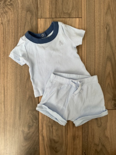 Baby Blue Ribbed Short Outfit, Kids 3 Month (0-3M)