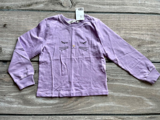 H&M size 4-6 girls light purple French terry kitty top, brand new with tags, Kids 6/6X (extra small)