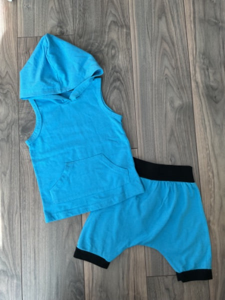 Blue Shorts and Sleeveless Hooded Top, Kids 24 Month (18-24M)