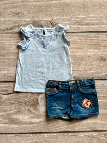 Hudson size 4 girls top and denim shorts, Kids 4/4T