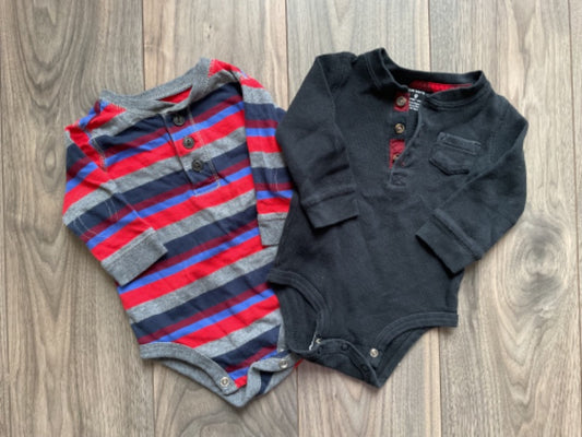 Long Sleeve Onesies Black and Stripes, Kids 9 Month (6-9M)