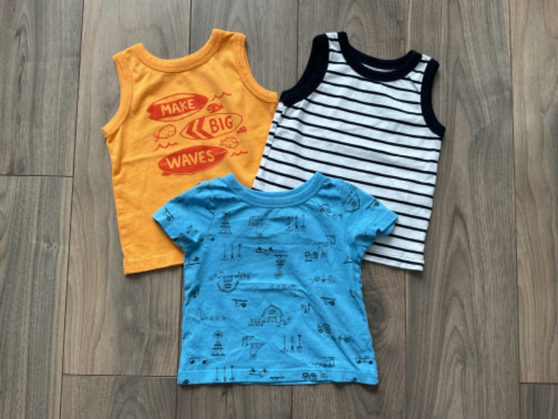 Baby Boy Orange Tank, Striped Tank, Blue Tee, Kids 18 Month (12-18M)