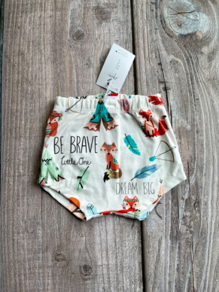 Small shop handcrafted 2-3T boys or girls bummies/shorts, feathers/foxes, new with tags, Kids 3T