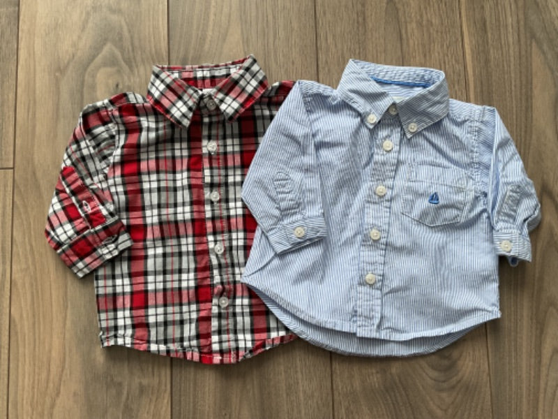 Plaid and Blue and White Stripes Dress Shirts, Kids 3 Month (0-3M)