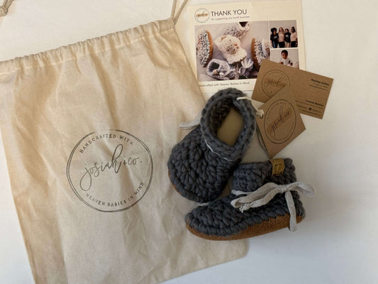 NEW handmade Josiah & Co baby booties; MSRP $60, Shoes 4 (Baby: 0-12 mth)