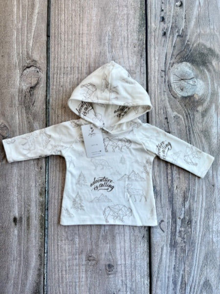 Small shop handcrafted 0-3m baby hoodie top, adventure is calling, new with tags, Kids 3 Month (0-3M)