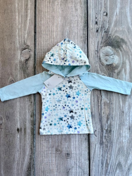 Small shop handcrafted 6-12m baby hoodie top, watercolour stars, new with tags, Kids 12 Month (9-12M)