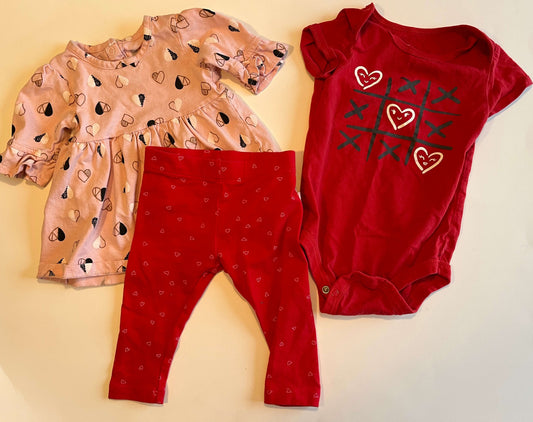 Girls' Valentine's Day bundle:  Pink dress – Free Style, size 6-9 months Onesie & leggings – George, size 6-12 months, Kids 9 Month (6-9M)