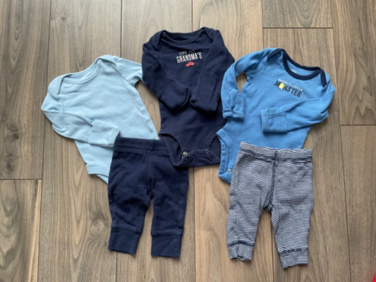 Baby Boy Blue Bundle, Long Sleeve Onesies and Pants, Kids Newborn