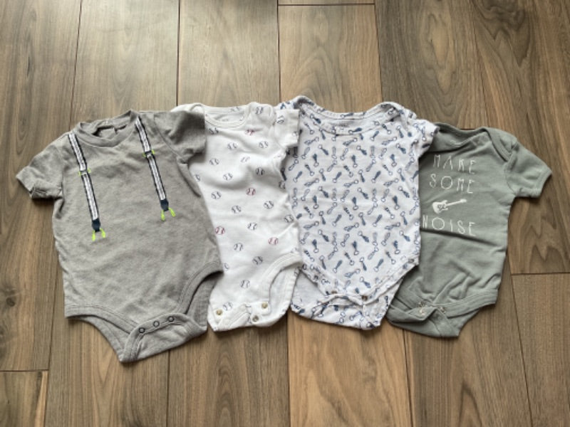 Boys Onesie Bundle 0-3 Months 2 Grey, White Baseball, White Ties, Kids 3 Month (0-3M)