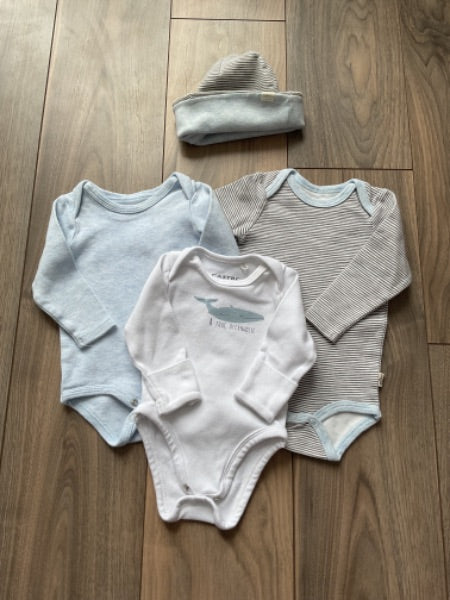 Baby Boy Long Sleeve Onesies Blue, Grey and White, Kids 3 Month (0-3M)