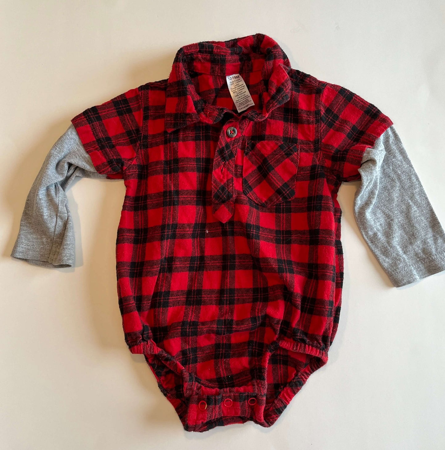 Boy George 12-18 Month Plaid Collar Long Sleeve Diaper Shirt , Kids 18 Month (12-18M)