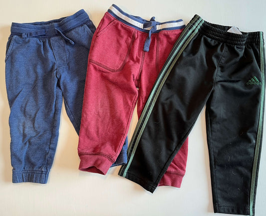3 Pairs of Boys Pants. Carter's 24M, OshKosh 2T/2A & Adidas 24M (Polyester), Kids 2T