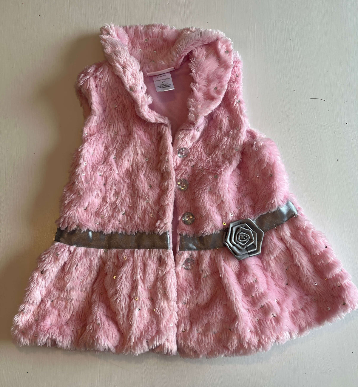 Girls Little Lass 4T Pink Fuzzy Vest , Kids 4/4T