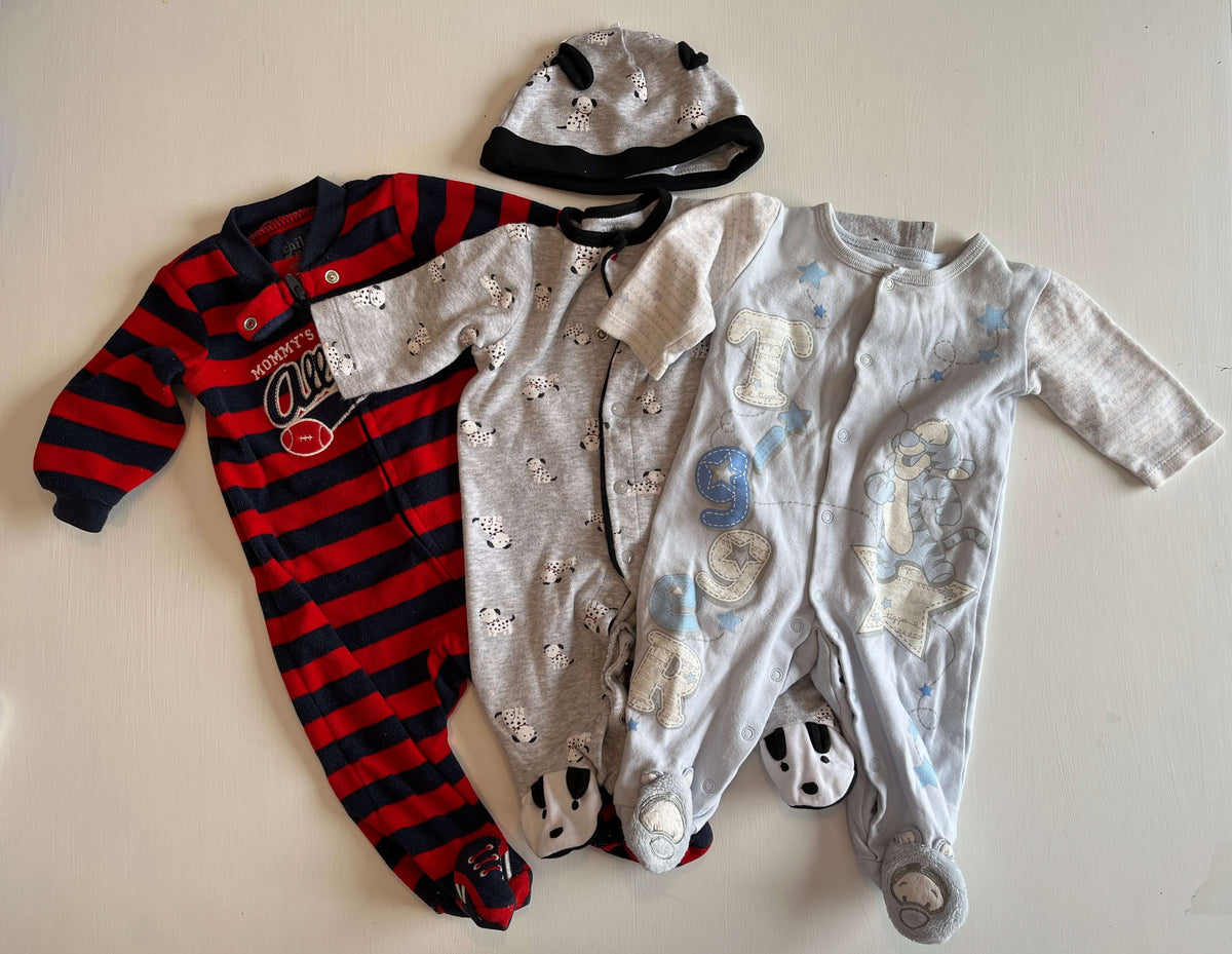 Set of 3 boys' sleepers: Disney – 0-3 months Little Me – 3 months Carter's – 0-3 months, Kids 3 Month (0-3M)