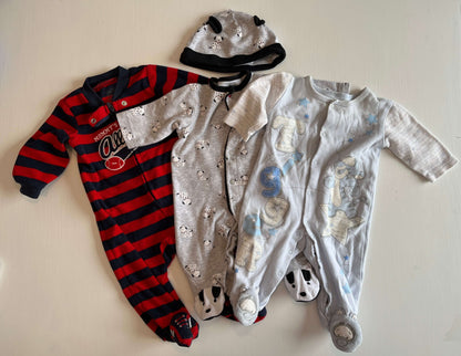 Set of 3 boys' sleepers: Disney – 0-3 months Little Me – 3 months Carter's – 0-3 months, Kids 3 Month (0-3M)