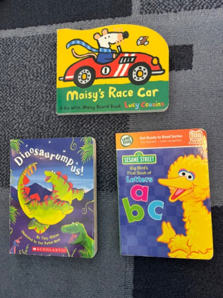 3 books - Maisy, Dinosaurumpus, Sesame Street