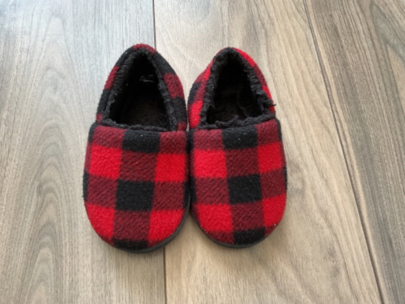 Red and Black Plaid Slippers, Shoes 5 (Walkers:12-24 mth)