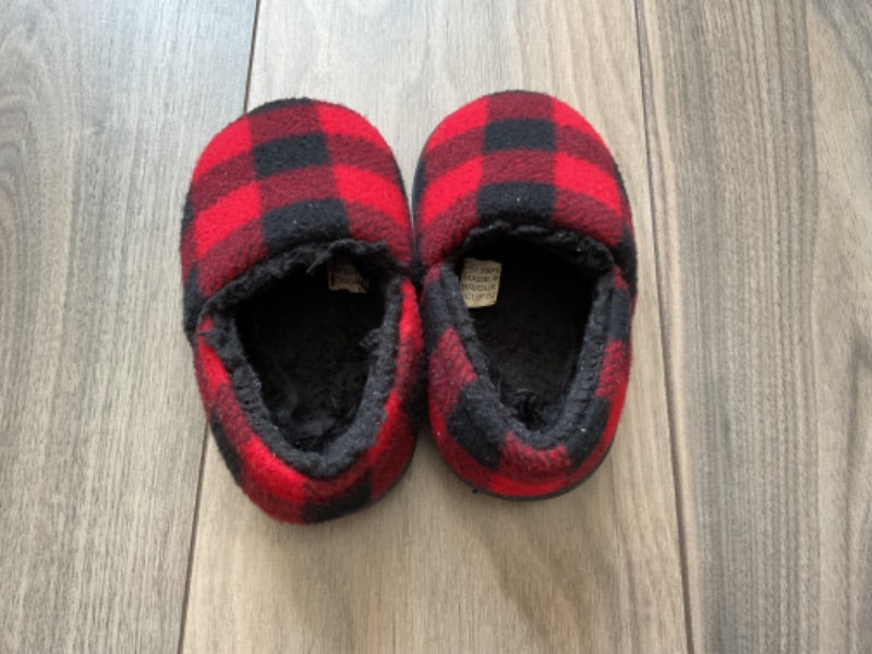 Red and Black Plaid Slippers, Shoes 5 (Walkers:12-24 mth)