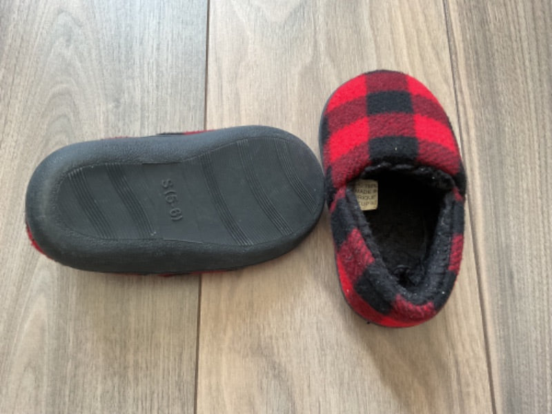 Red and Black Plaid Slippers, Shoes 5 (Walkers:12-24 mth)