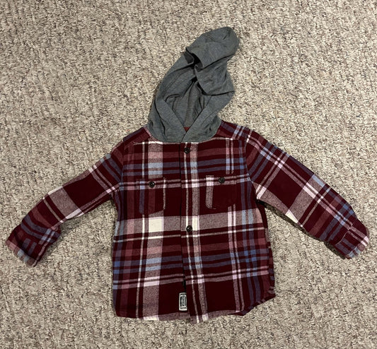 Boys Plaid OshKosh Button Down Shirt With Hood 2T, Kids 2T