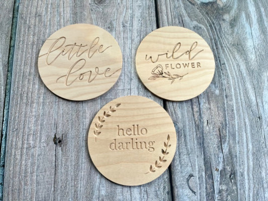 Ellie & Rae small shop set of 3 handmade wood decor disks, nursery or kids decor, new