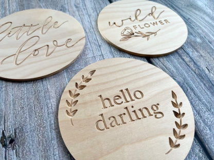 Ellie & Rae small shop set of 3 handmade wood decor disks, nursery or kids decor, new