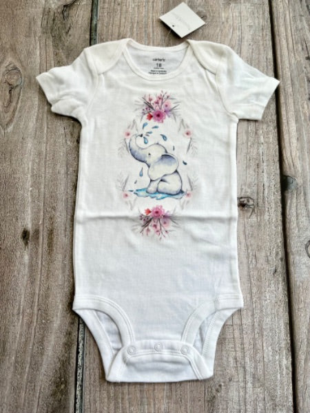 House of Luna Boutique small shop, baby girls 18m floral elephant onesie, new with tags, Kids 18 Month (12-18M)