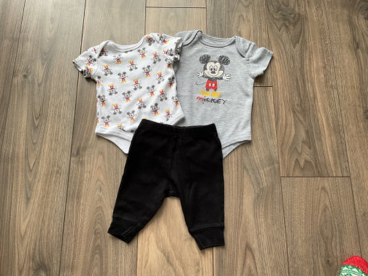 Baby Mickey onesies and Black Pants, Kids 3 Month (0-3M)