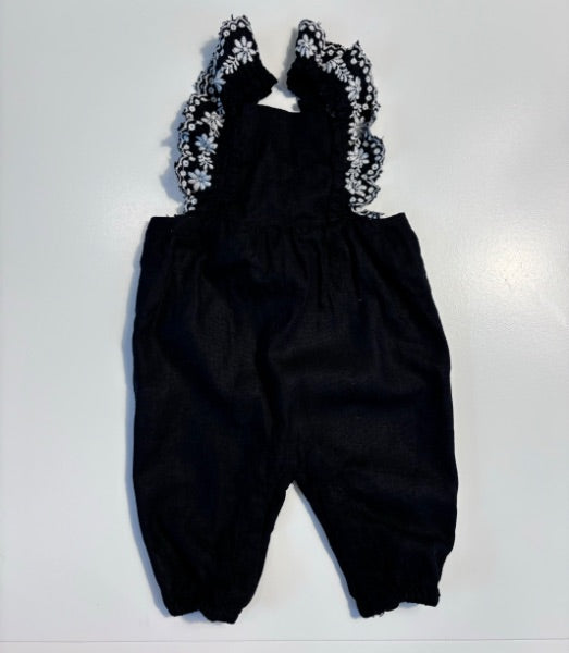 0-3m black overalls with white embroidery