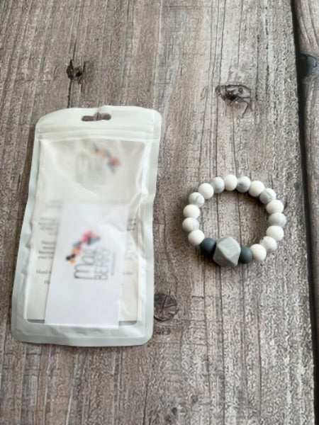 MaeBerry Accessories small shop handmade baby teething toy ring, white/grey/marble, new