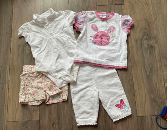 Girls Summer White Onesie, Floral Shorts, Bunny T and white Capris 18 Months, Kids 18 Month (12-18M)