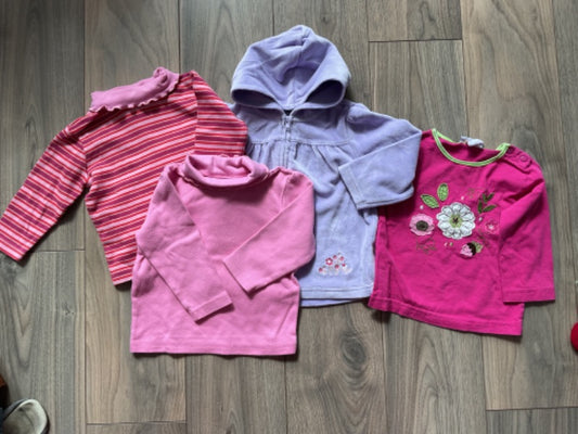 Girls Pink and Purple Long Sleeve Tops 18 Months, Kids 18 Month (12-18M)