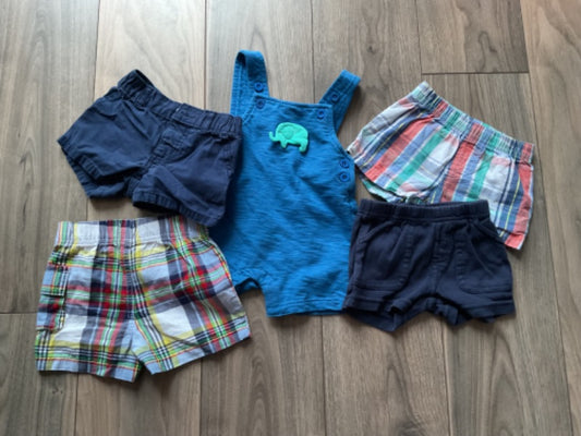 Baby Boys Shorts Bundle, Black, Blue, Plaid and Overalls all 3 Months, Kids 3 Month (0-3M)