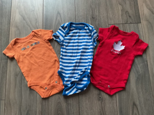 Baby Boys Onesies 3 Months Orange, Red Blue and White Stripes, Kids 3 Month (0-3M)