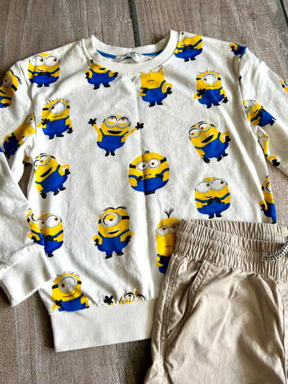 H&M size 6-8yrs Minions themed sweatshirt, sweater & 7-8yrs beige cargo pants, Kids 6/6X (extra small)