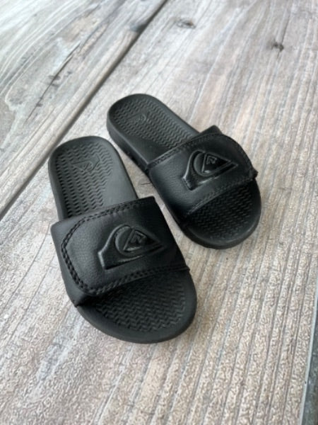 Quicksilver size 10/11 boys black summer flip flops, pool shoes, excellent used condition, Shoes 10 (Toddler:2-4yr)