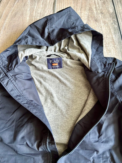 Children’s Place size 10-12 boys dark navy blue lined hooded rain jacket, Kids 10 (medium)