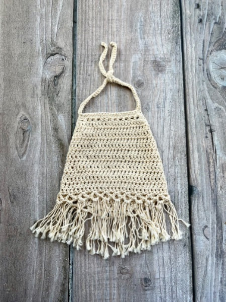 Buttons & Beans small shop light beige crochet halter fringe top, new without tags, Kids 3T