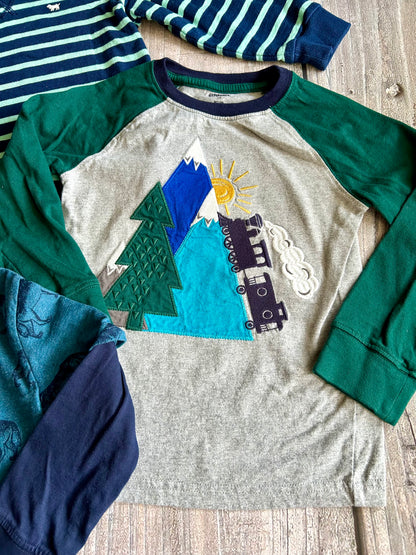 Gymboree Carter’s size 4T boys long sleeve tops bundle, wolves, train, and stripes themed, Kids 4/4T