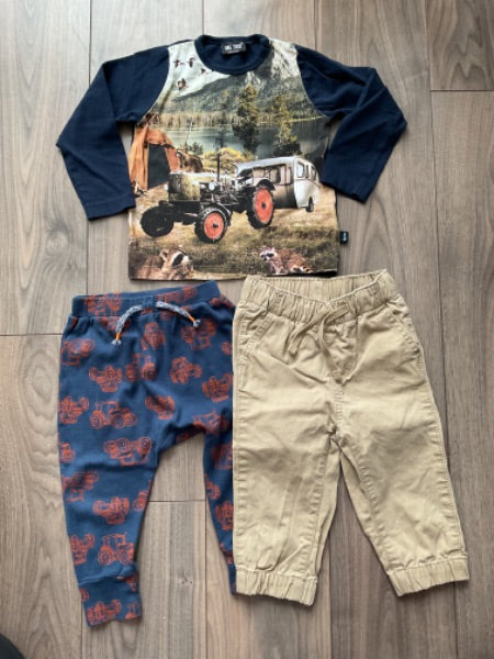 Baby Boys Tractor Shirt and 2 Pairs Pants, Kids 18 Month (12-18M)