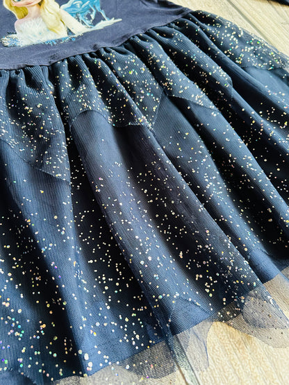 H&M size 4-6yrs girls Disney Frozen 2 Elsa dress, dark blue, silver sparkly tulle skirt, Kids 4/4T