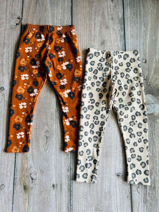 Carter’s size 7 girls cozy winter leggings bundle, floral and cheetah print, like new, Kids 7 & 8 (small)
