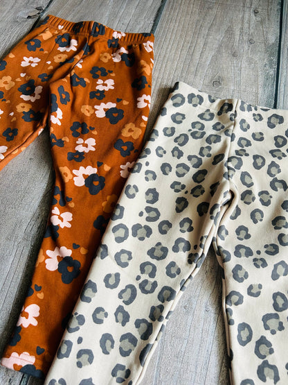 Carter’s size 7 girls cozy winter leggings bundle, floral and cheetah print, like new, Kids 7 & 8 (small)