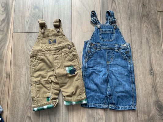 Baby Boys Overalls Brown Oshkosh Denim Old Navy 3-6 Months, Kids 6 Month (3-6M)